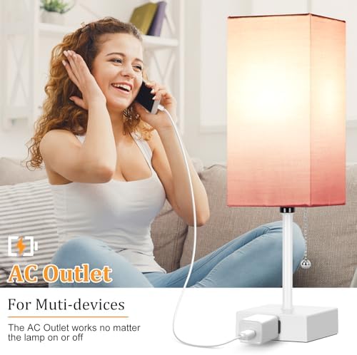 15'' Table Lamp for Bedroom set of 2,3-Color Bedside Lamps with Pull Chain