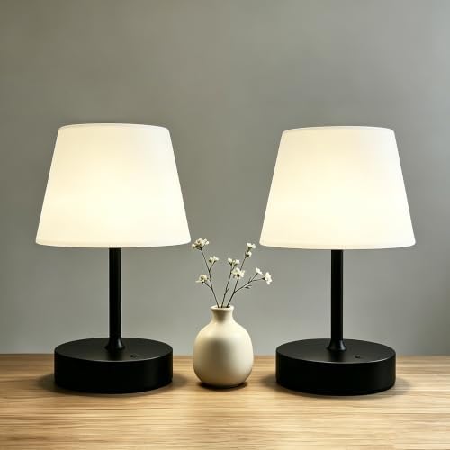 Cordless Table Lamp, Rechargeable Shower Lamp - Black Set of 2