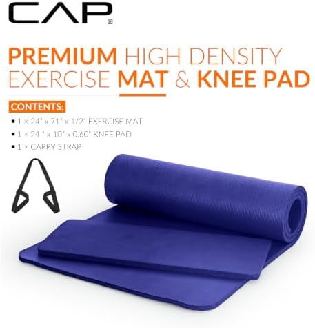 CAP Barbell 1/2-Inch High Density Exercise Yoga Mat with Strap | Multiple Options