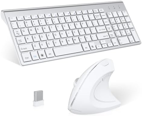 2.4GHz Wireless Vertical Ergonomic Mouse and Keyboard Combo Ultra-Thin Portable Size for PC Desktop Computer Laptop Mac Tablet (A) (Right) (White)