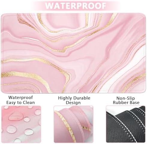Keyboard Wrist Rest Large Mouse Pad Wrist Support for Computer, 4 in 1 Memory Foam Keyboard Pad Desk Mat Ergonomic Hand Rest Wrist Cushion for Home Office Gaming - Pink Marble