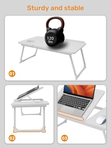 Lap Desk for Couch/Sofa/Floor, 5-Angle Adjustable Bed Desk with Foldable Legs &Cup Holder, Light Weight Bed Tray Table for Writing/Eating/Reading, Portable Laptop Stand for Adults, Kids