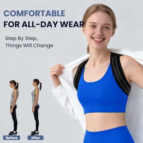 Posture Corrector for Men and Women, Adjustable Back Brace Straightener, Breathable Shoulder, Neck, Clavicle & Mid-Back Support, Relieve Slouching, Hunching, and Back Pain,One Size