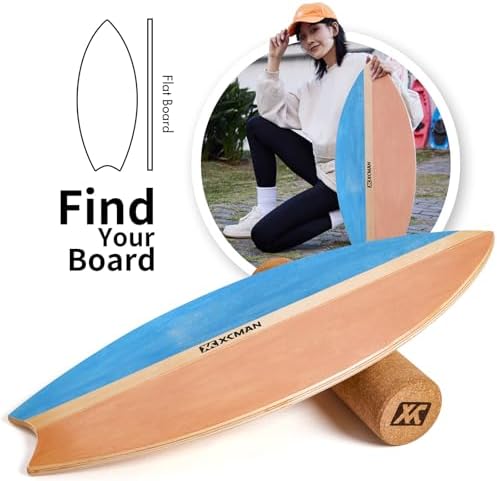 XCMAN Surf Balance Board Trainer with Roller Wooden Exercise Balancing Stability Trainer - Non Slip Surface for Adults Kids|Balance Board for Surfing,Snowboarding,Skateboarding,Hockey,Yoga Training