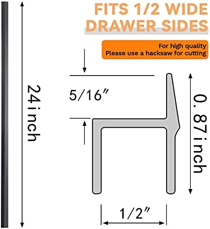 Chinco 2 Pcs PVC Drawer Hanging File Rail Black, for 1/2 Inch-wide, 24 Inch