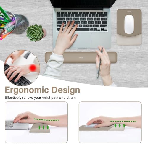 MOSISO Wrist Rest Support Mouse Pad & Keyboard Set, Bronze Brown