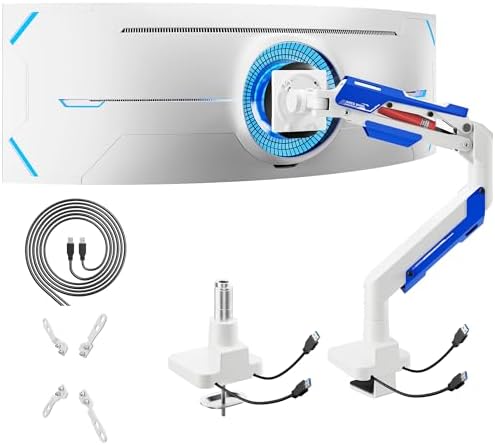 ARES WING Heavy Duty Monitor Arm with USB for 24-57 Inch Screens, White