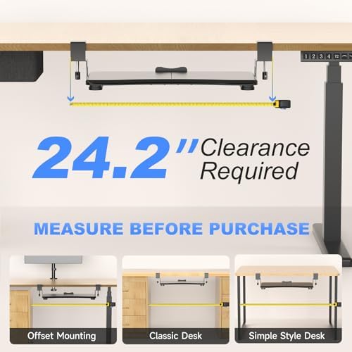 suptek Small Keyboard Tray Under Desk Pull Out with C Clamp Mount, Computer Keyboard & Mouse Tray, 20 (24.2 Including Clamps) x 11.8 inch Slide-Out Platform Computer Drawer for Typing, Black, DSF1S