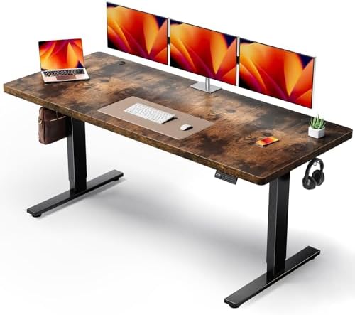 SIAGO Brown 71x30 in Standing Desk, 1 Inch Thick Tabletop, Double Frame