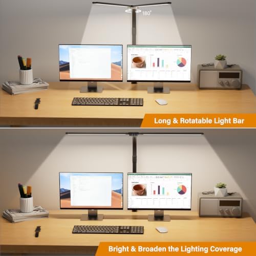 SIBRILLE LED Desk Lamp for Home Office - Dimmable Computer Desk Light with Clamp, Modern Architect Task Lamp with Color Changing, Flexible Desktop Lamp with Gooseneck for Monitor, Double Head, Black