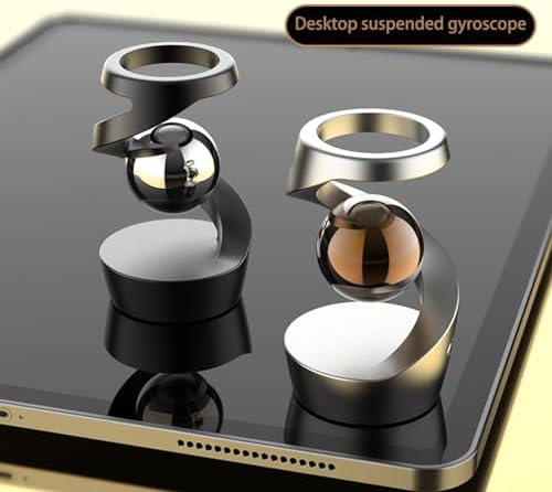 Kinetic Desk Toy Levitating Spinning Gyroscope, Silent Dual Bearing Metal Fidget Spinner, Aluminum Alloy Stress Relief Desktop Ornament, Anxiety Relief Office Gift for Adults ADHD(Black-Silver Ball)