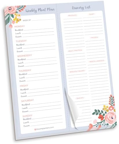 bloom daily planners Weekly Magnetic Meal Planning Pad for Fridge with Tear-Off Grocery Shopping List - Hanging Food/Menu Organizer Notepad with Magnets - 8.5” x 11”