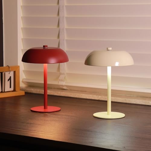 Cordless LED Mushroom Table Lamp, 5200mAh Battery, Dimmable 3 Color, White