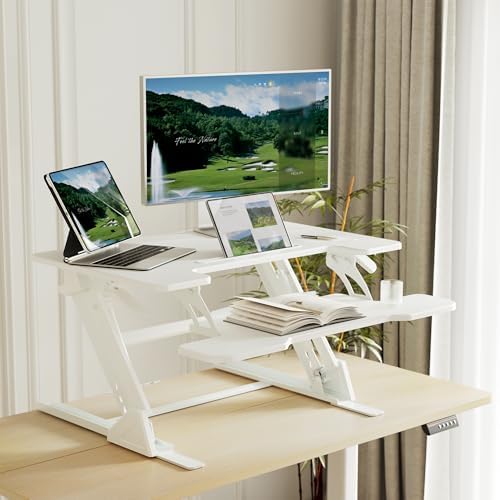 Claiks Standing Desk Converter 36In Height Adjustable Sit Stand Riser White