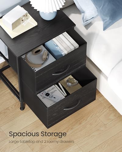 SONGMICS Nightstand with 2 Fabric Drawers, Bedside Table, Side End Table