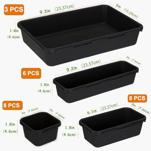 Kutesna 25 PCS Drawer Organizers Set, 4 Size Plastic Storage Bins（Black ）