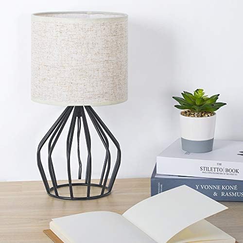 HAITRAL Black Modern Table Lamp - Minimalist Small Bedside Lamp,13.8 Inch