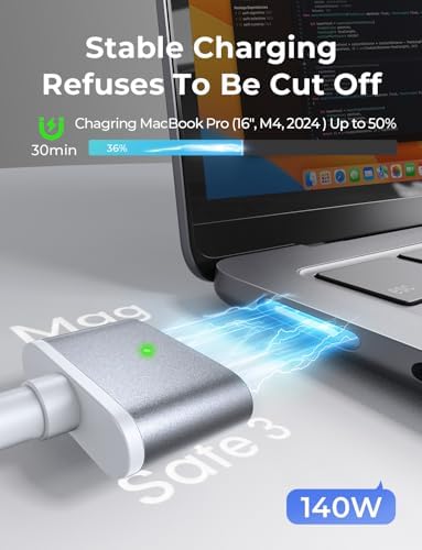 LISEN MacBook Charger USB-C to Magnetic 3 Cable (6.6FT) for M4/M3/M2 MacBook Pro Air M5 Charger, 140W Magnetic Safe 3 Cable Computer Laptop Cord for Pro (16"/14" 2026-2021) Air (15''/13'' 2026-2022)