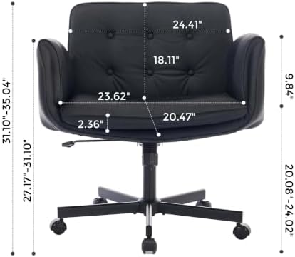 Criss Cross Chair with Lumbar Airbag & Folding Arms Relieve Back Pain, Wide Cross Legged Office Chair for Home Office, Comfy Swivel Desk Chair with Wheels, 5 Level Adjustable Armrest, Leather(Black)
