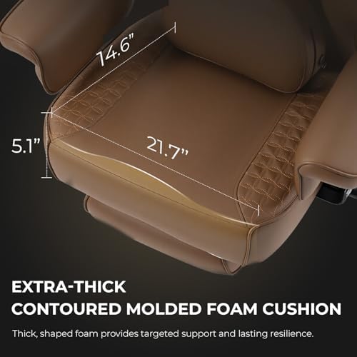 Dowinx Big and Tall Office Chair 400 Lbs with Rotating Massage Lumbar Support, Thick Seat Cushion and Adjustable Armrest,Computer Gaming Chair with Footrest,Brown