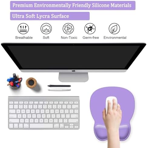 Mouse Pad with Support, Ergonomic Mouse Pad with Gel Wrist Rest Support Middle Concave Design, Comfortable Mousepad with Non-Slip PU Base for Home Office Working Studying (07 Light Purple)