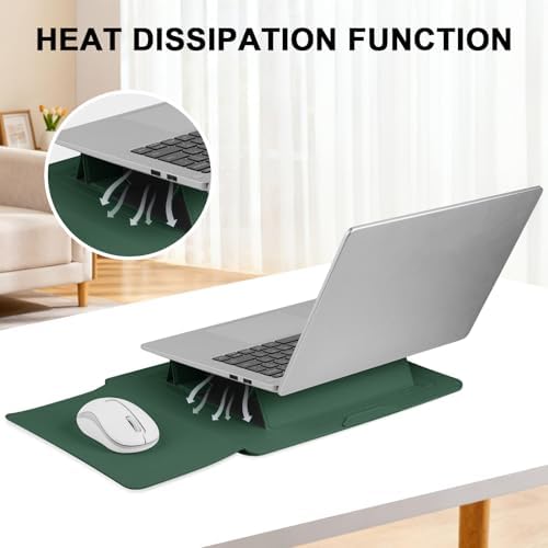 HoYiXi 15.6" Laptop Sleeve Case PU Leather with Stand Compatible with MacBook Pro 16/15.4'' MacBook Pro 15, Mac Air 15/ Dell, Matebook,Asus,15-16'' Laptop Bag,(Patent Pending),Dark Green