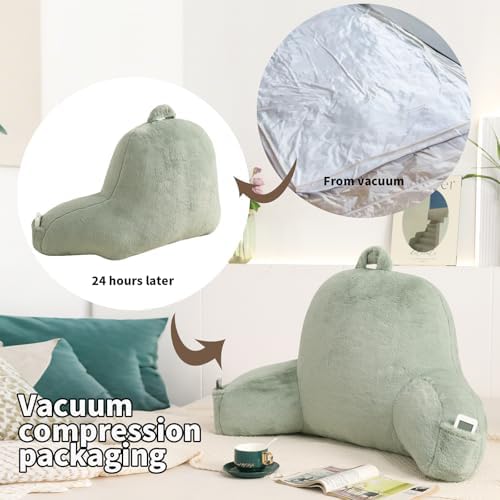 Large Plush Backrest Pillow for Sitting in Bed,Faux Fur,Green