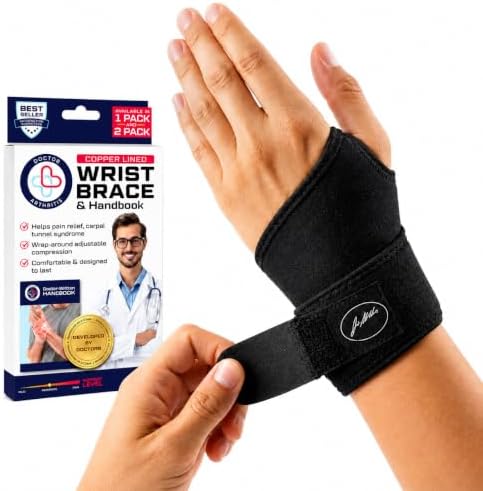 Doctor Developed Wrist Brace - Wrist wrap for Carpal Tunnel Arthritis,Tendonitis, Hand Support - Ideal for Fitness, Weightlifting - Handbook included (Black(Pack of 1), Wrist Brace)