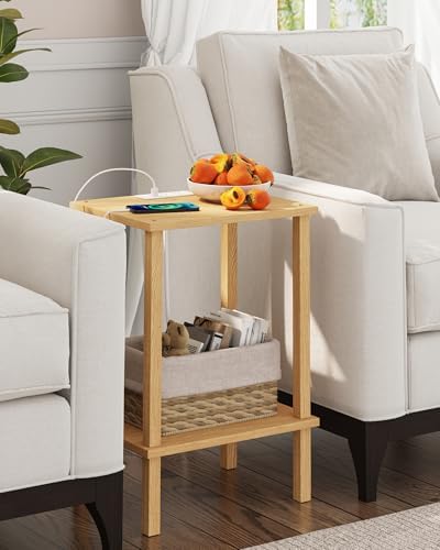 TUTOTAK End Table with Charging Station, Side Table, Nightstand