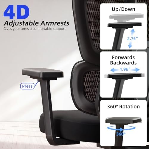 Office Chair Ergonomic Desk Chair Breathable Mesh Chair with Lumbar Support & Headrest, Black Office Chair 330 Lbs Home Computer Chair Thickened Cushion for Adults & Women (Small Chair)