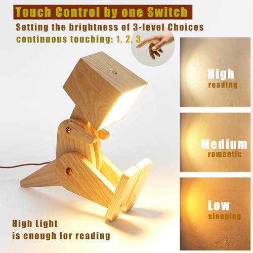 Novelty Cute Wood Dinosaur Table Lamp Reading Room, Ash Yellow