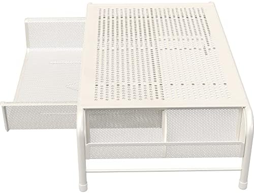 Simple Houseware Metal Desk Monitor Stand Riser w/ Organizer Drawer, White