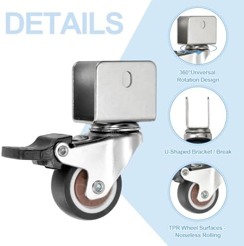 PATIKIL 1.25 Inch Caster Wheels, 4 Pcs Swivel Casters with Break 0.7" U Bracket Opening 55 Lb Capacity Per Caster for Furniture Office Chairs Carts and Cabinets, Brown