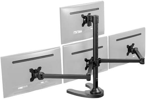 VIVO Quad Monitor 13 to 32 inch LED LCD Freestanding Desk Stand, 3 Plus 1 Articulating VESA Computer Mount, Holds 4 Screens, Fully Adjustable for Home Office Workstation, Black, STAND-V104F