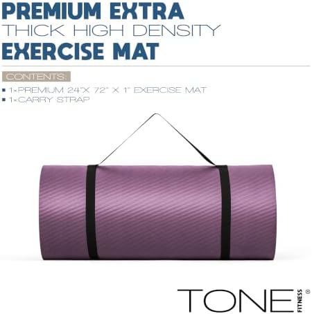 Tone Fitness 1" Extra Thick Yoga Mat, Exercise & Pilates Mat with Strap