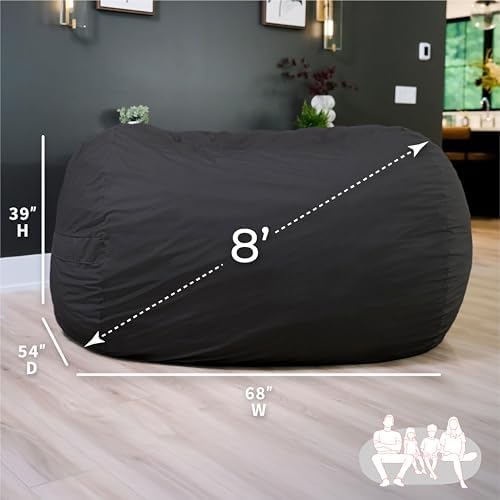 Big Joe Fuf 7Ft Giant Foam Bean Bag Chair, Oversized Couch with Removable Cover for Kids, Teens, Adults, Onyx Lenox, 7 Foot
