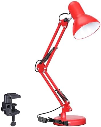 TORCHSTAR Metal Desk Lamp, Adjustable Swing Arm, E26, Red