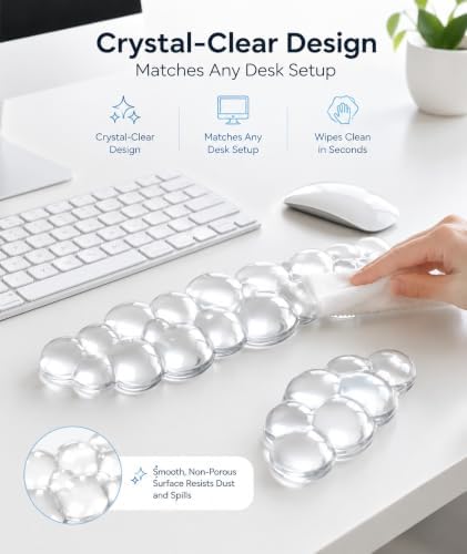 eulps Ergonomic Gel Keyboard Wrist Rest Set, Soft Gel Palm Rest for Keyboard and Mouse, Clear Wrist Support Pad for Typing and Gaming Pain Relief, Non-Slip Base for Computer Laptop (Cloud)