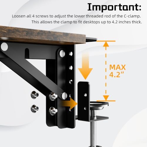 ETHU Foldable Desk Extender Tray with Clamp, 25.6x11.4", Walnut