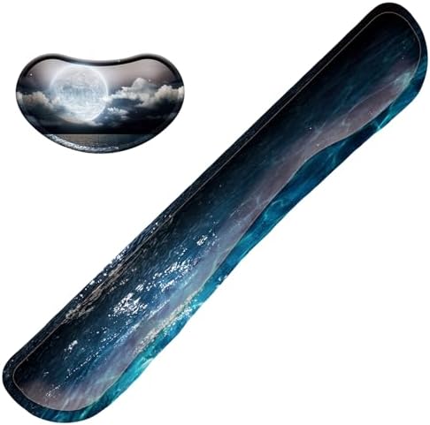 Keyboard Wrist Rest Mouse Wrist Support Set, Memory Foam Wrist Rest Pad for Computer Laptop Keyboard Mouse, Ergonomic Wrist Cushion Support for Typing Pain Relief, Gaming Home Office, Moonlit Night