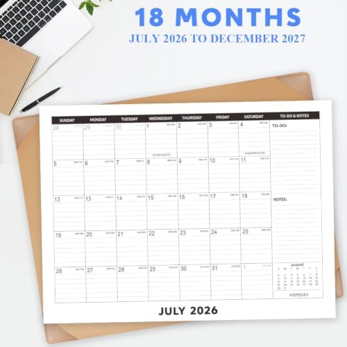 KOPEESY Desk Calendar 2026-2027 with Protective Mat 22" x 17"