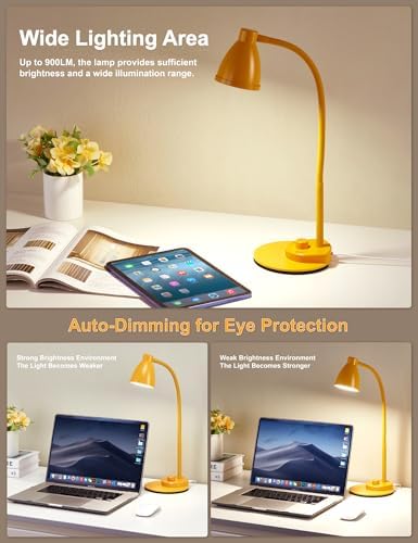 BOHON LED Desk Lamp with USB Charging Port 3 Color Modes Fully Dim, Yellow