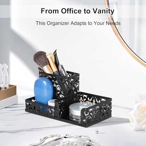 EasyPAG Desk Organizer with 3 Compartment for Pencil Sticky Note Holder and Office Accessories,Black
