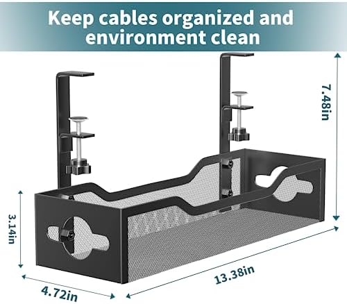 Under Desk Cable Management Tray 3 Pack, Cable Management Under Desk No Drill, Cable Organizer with Clamp for Wire Management, Cord Organizer for Office, Home - No Damage to Table (Black)