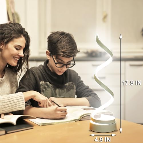 Modern Spiral Table Lamp, Dimmable Table Lamps for Bedroom, 12W LED Desk Lamp for Living Room, 3 Colors 10 Brightness Bedside Lamps Nightstand Lamps Desk Light for Nightstand, Office - White