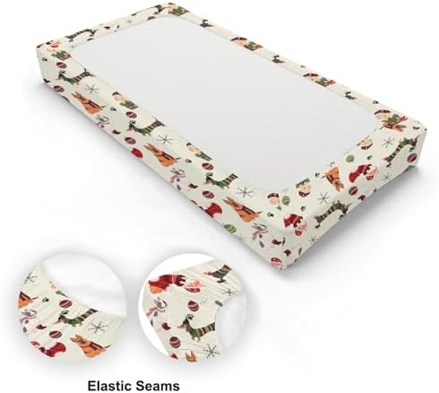 Cute Christmas Dogs Winter Holiday Snowflakes Pattern Baby Changing Pad Cover, Unisex Christmas Nursery Diaper Changing Table Pad Mat Sheet for Boys Girls-16x32