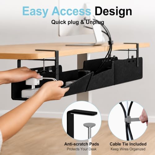 No-Drill Under Standing Desk Cable Management,31.5" L,Black