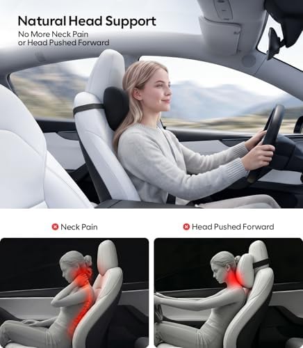 Wigoo Ergonomic Slim Car Headrest Pillow with Adjustable Strap, 2-Pack