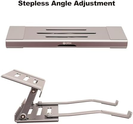 Aluminum Fold & Laptop Riser Stand 3-in-1 Adjustable, Foldable Cooling Stand with Integrated Storage Box, Ruler and Ultra-Slim Portable Design for MacBook, Tablet, Ipad, Keyboard and All Laptop
