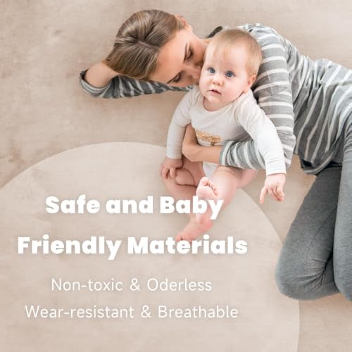 ACOMOPACK 1.3" Thick Baby Play Mat for Floor,50x50 Elasti-Foam Playpen Mat for Kids,Infants,Toddlers, Ultra Soft Crawling Mat with Non-Slip Bottom,Tummy Time,Nursery Rug,Yoga,Tatami（Beige）